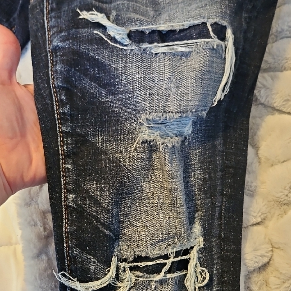 American Eagle Outfitters Women's Dark Blue Distressed Jeggings Jeans - Picture 6 of 6